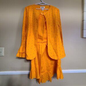 LA REA COLLECTION VINTAGE  LINEN LINING WOMENS SKIRT SET  RHINSTONES SIZE 1X